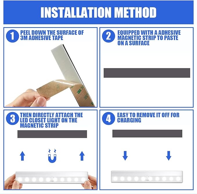 6 Pack LED Motion Sensor Lights, 10 LED Closet Battery Operated Lights, Stick-On Anywhere Magnetic Night Light Bar, Led Safe Light Indoor for Closet Stairs Wardrobe