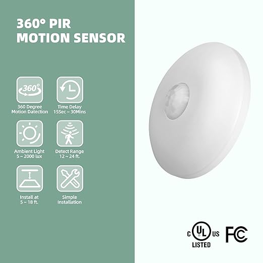 ECOELER PIR Ceiling Sensor Switch, Hard-Wired Occupancy Motion Sensor with Slim Design, 360 Degree Field of View High Bay Ceiling Motion Sensor, White, UL & FCC Listed