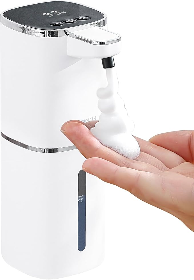 Automatic Foaming Soap Dispenser, 13.5oz/400mL, USB Rechargeable, 9-Adjustable Foam Levels, IPX5 Waterproof, Touchless & Wall/Tabletop Use for Kitchen Bathroom, White