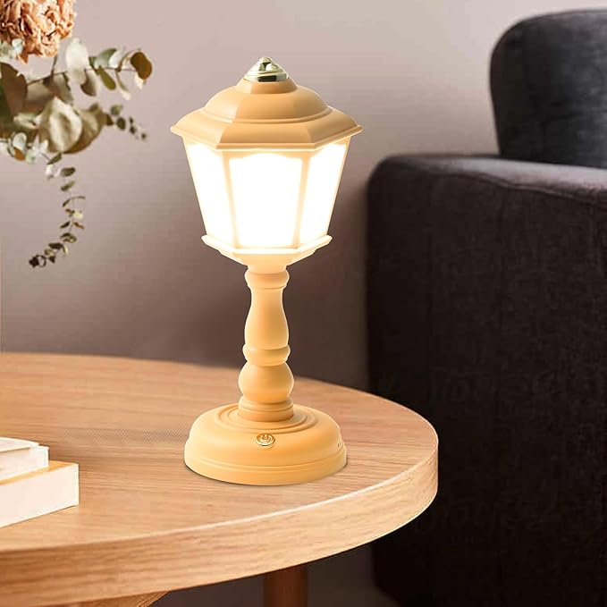 Mini Vintage LED Desk Lamp - Dimmable Table Reading Light with USB Charging Port, Sensitive Control, Eye-Caring Office Lighting - Beautiful Decorative (Yellow)