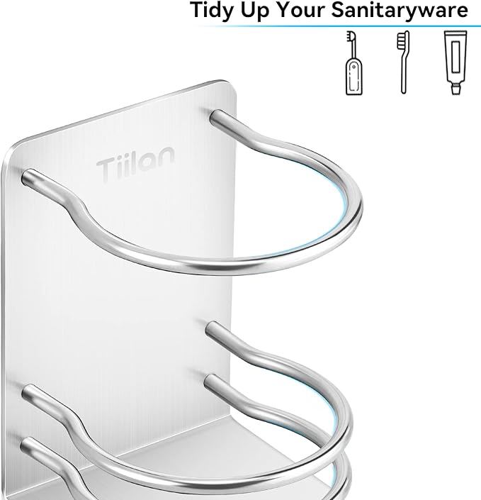 Toothbrush Holder Wall Mounted, Bathroom Storage Stand for Razor, Toothpaste - Self Adhesive, Stainless Steel, Silver