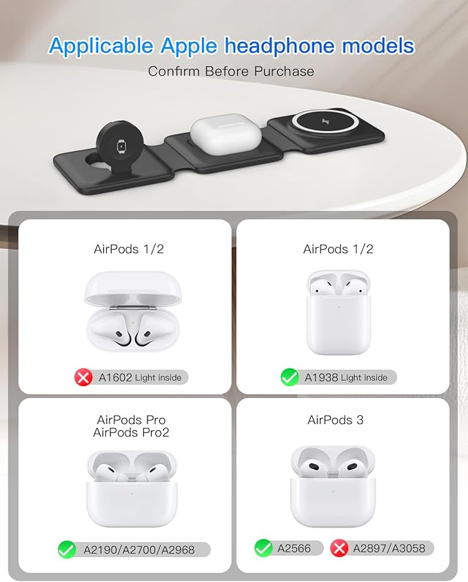 Magnetic Wireless Charger for iPhone: Fodable 3 in 1 Charging Station for Multiple Apple Devices - Travel Charging Pad Dock for Apple Watch iPhone 17 16 15 14 13 12 Pro Max Plus & Airpod