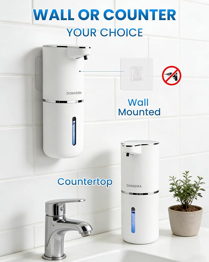 Automatic Foaming Soap Dispenser, Touchless, USB Rechargeable Foam Hand Soap Dispenser, 4 Adjustable Volume, Clog-Free for Bathroom Kitchen, Soap Waste Reduction, Easy for Toddlers, White
