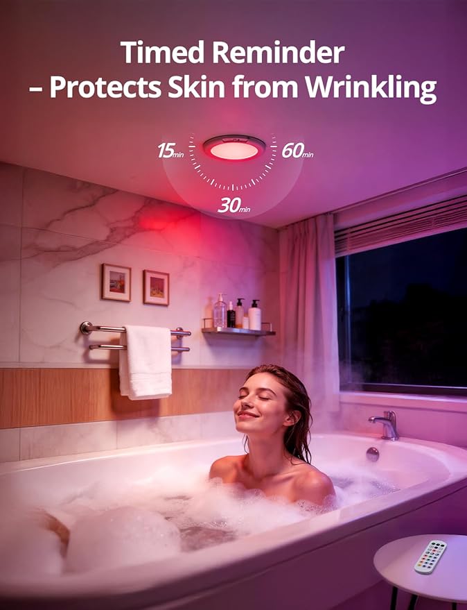 Bojim Rechargeable RGB Waterproof Shower Ceiling Light for Bathroom Inside, 12 Color Changing Motion Sensor Wireless LED Mood Battery Operated Wall Lights with Remote for Bedroom Party