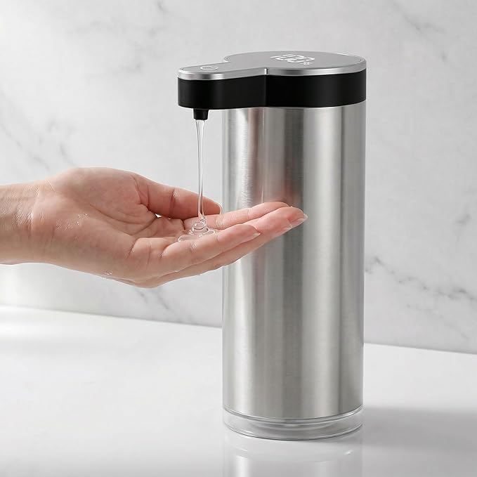 Automatic Soap Dispenser Touchless,Stainless Steel Hand Soap Dispenser,11.8oz/350ml,4 Adjustable Levels,USB Rechargeable,Desktop & Wall-Mounted Dual Use,for Kitchen & Bathroom,Liquid Black.