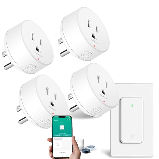 Greencycle Zigbee Smart Plug with Remote,Smart Outlet with Wall Switch,No Cloud Required(2.4G Hub Required),APP Control,Voice Control Compatible with Alexa,Google Assistant,Schedule and Timer,4Plugs