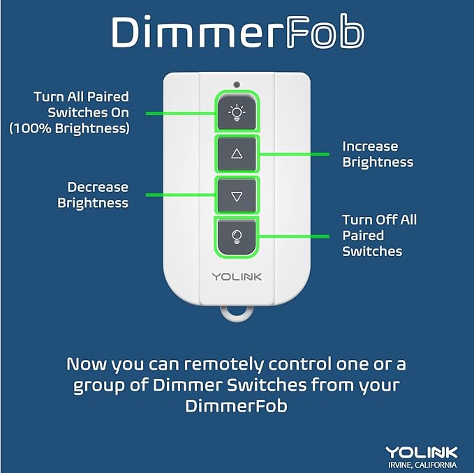 YoLink DimmerFob, Smart Buttons Fob, Remote Light Switch Controller for use with YoLink Smart in-Wall Dimmer Switches