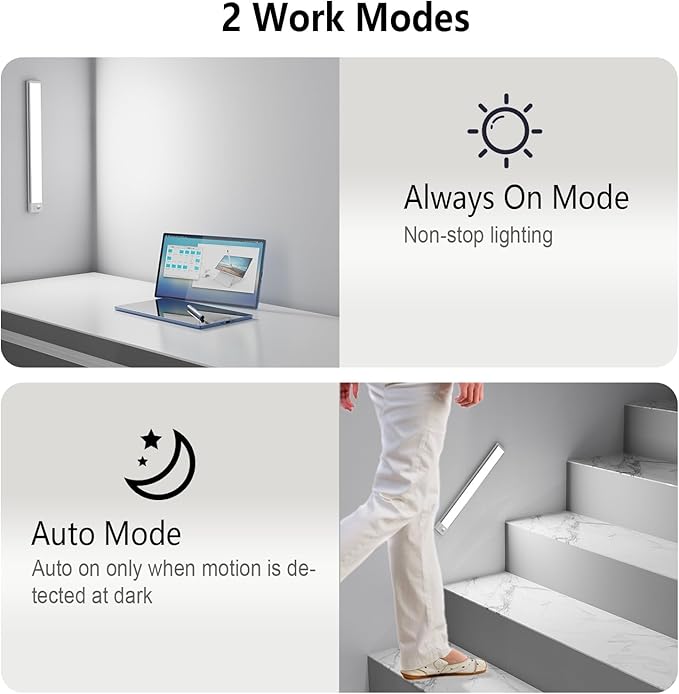 SyouHome 15.7inch Under Cabinet Lighting Rechargeable, 100 LED Super Bright, Motion Sensor, 3 Color Temps & Dimmable, Long Lasting Wireless Magnetic Closet Light for Kitchen, Pantry, Stairs (2 Pack)