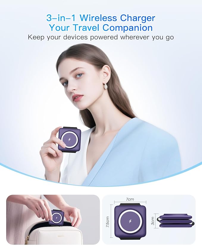 Iseyyox Charging Station for Mag Safe Apple - 3 in 1 Magnetic Foldable Wireless Charger Pad - Travel Charging Mat for iPhone 17 16 15 14 13 12 Pro Max Plus Watch & Airpods