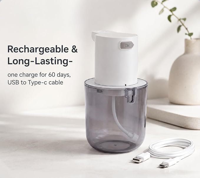 Automatic Foaming Soap Dispenser, 4-Level Touchless Hand Soap Dispenser, USB-C Rechargeable, Wall Mount or Countertop, 13.5oz/400ml, for Bathroom, Kitchen, Office, Hotel, White
