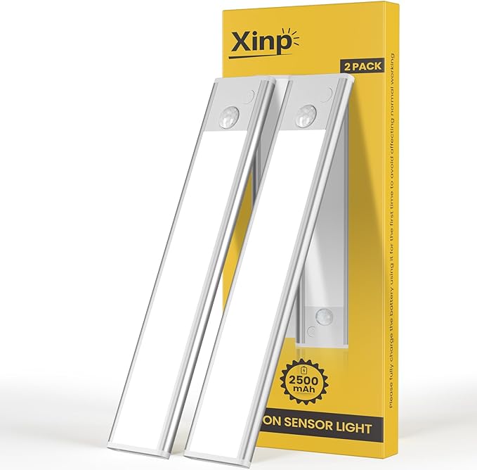 12inch Under Cabinet Lighting, LED Magnetic Motion Activated Under Cabinet Lights, Rechargeable Closet Lights 2500mAh Battery Operated, Wireless Dimmable Under Counter Lights for Kitchen 2 Pack
