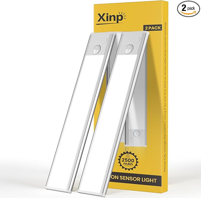 12inch Under Cabinet Lighting, LED Magnetic Motion Activated Under Cabinet Lights, Rechargeable Closet Lights 2500mAh Battery Operated, Wireless Dimmable Under Counter Lights for Kitchen 2 Pack