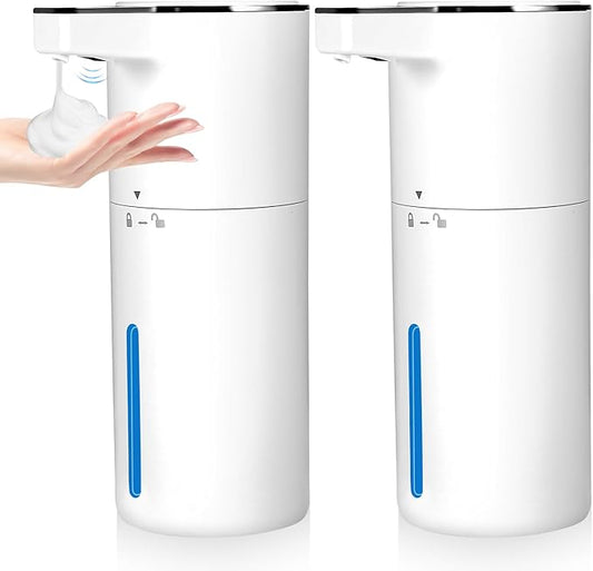 Touchless Automatic Soap Dispenser, 2 Pack Smart Sensor Foam Hand Wash Dispenser, USB Rechargeable & Adjustable Customizable for Bathroom Countertop Kitchen Sink, 13.5 oz White