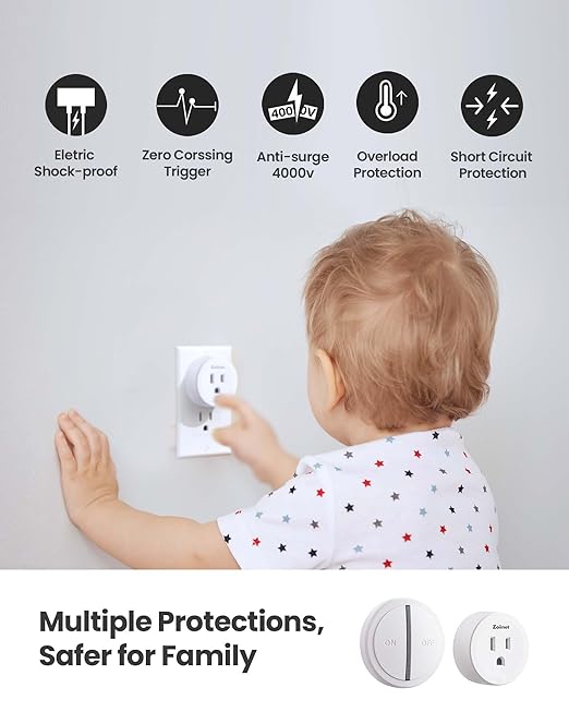Zoiinet Mini Remote Control Outlet Switch, Portable, Magnetic Suction & Removable Wireless Plug Switch, No Wiring No WiFi, 300 ft, 15A/1500W, Programmable, for Household Appliances
