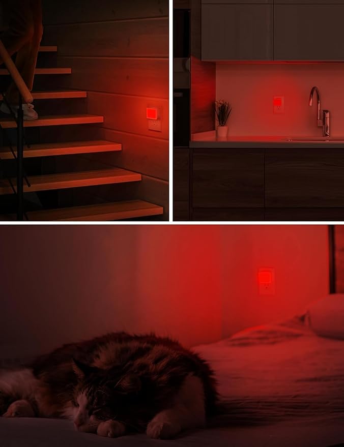 L LOHAS LED Red Night Lights Plug into Wall 6-Pack, 0.3W Plug in Night Light, Dusk to Dawn, Bright Nightlight Auto-On/Off, for Adults Kids Room Bedroom Bathroom Hallway Christmas, Non-Dim