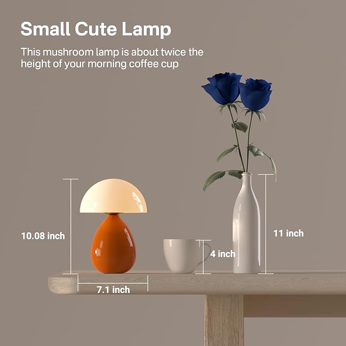 Dawnwake Mushroom Lamp Table Lamp for Bedroom,Ice Crackle Desk Lamp Bedside Small Lamps for Living Room Night Stands,Table Lamps Cute Modern Mid Century Lamps (Orange-Ice Crackle)