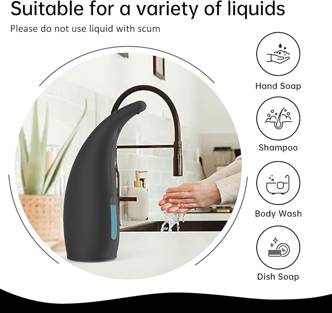Automatic Liquid Soap Dispenser,300ML Touchless 4 Gear Adjustable,Countertop Electric Battery Operated Hand Soap Dispenser with Sensor for Bathroom,Kitchen,Office（Black）