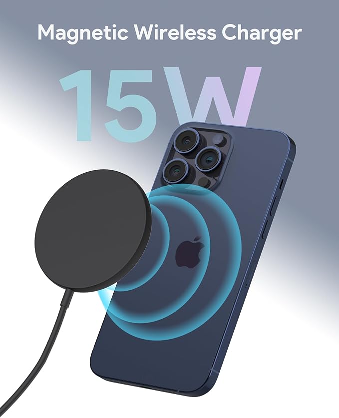 Magnetic Wireless Charger for iPhone, Fast Charging pad for MagSafe Compatible with iPhone 17/16/15 Pro/Pro Max/Plus/14/13 & AirPods 3/2/Pro