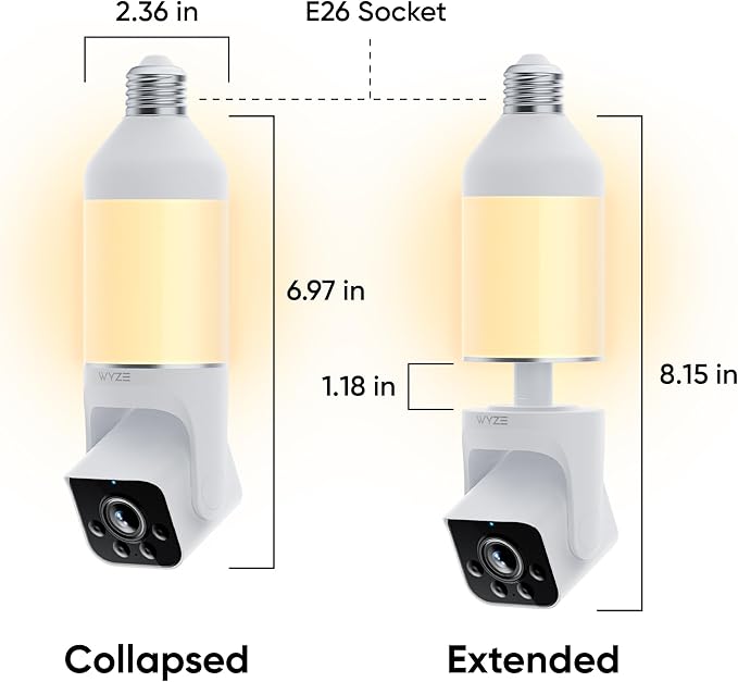 WYZE Bulb Cam - 2K HD Smart Light Bulb Security Camera with Color Night Vision, 800-Lumen Dimmable LED, 160° Wide View, Motion Detection & Siren, E26 Socket, Alexa/Google/IFTTT