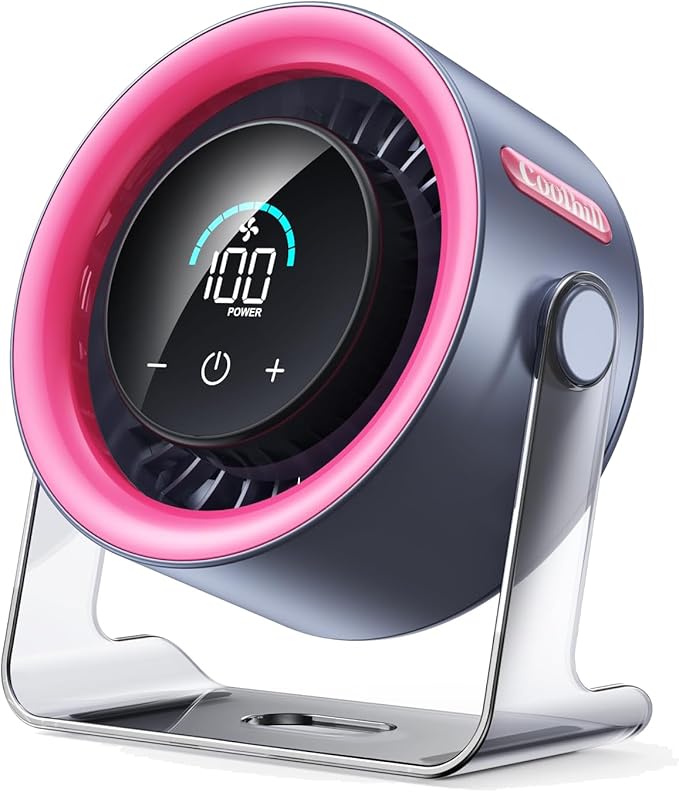 USB Desk Fan for Bedroom: 100 Speeds Digital Display Quiet Portable Fan with Turbo Airflow, 120° Rotating Small Rechargeable Battery Desktop & Wall-Mounted Fans for Bedroom Home Office (Pink)