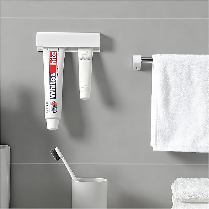 Toothpaste Holder, Cosmetics in Tubes Clips, Tooth Paste Organizers Gripper with 1 Toothpaste Squeezer - Wall Mounted, White, Large
