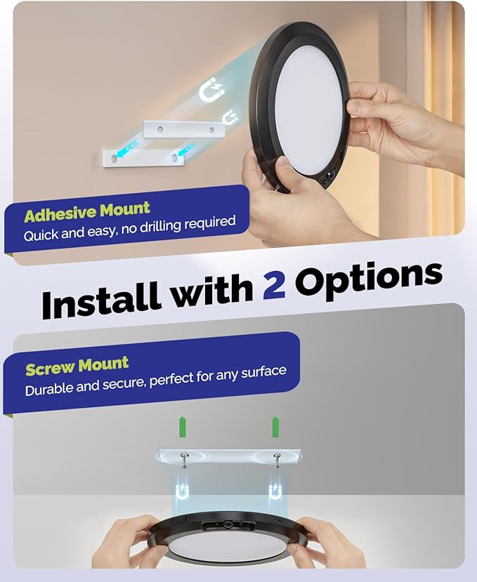 10,000mAh Rechargeable Ceiling Light with Remote, Wireless Waterproof Shower Lights 3000K/4000K/6000K, Battery Powered Light for Closet Battery Operated, Motion Sensor Lights No Wiring, Black