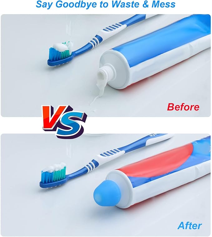 6 Pack Silcone Toothpaste Cap, Tnvee Reusable Self Closing Toothpaste Squeezer Dispenser with Organizer Box for Kids and Adults in Bathroom, Hygiene No Mess No Waste