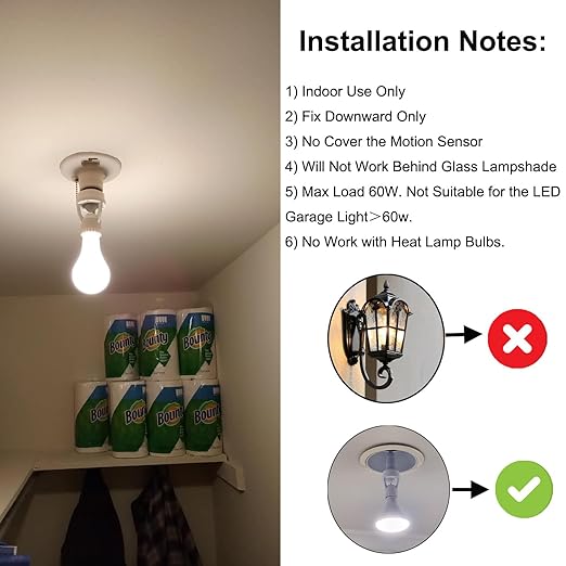 PIR Motion Sensor Light Socket,E26/E27 Smart Lamp Bulb Holder Adapter Auto On/Off Light Control Suitable for Garage Basement Porch Storage Room Indoor Use Only