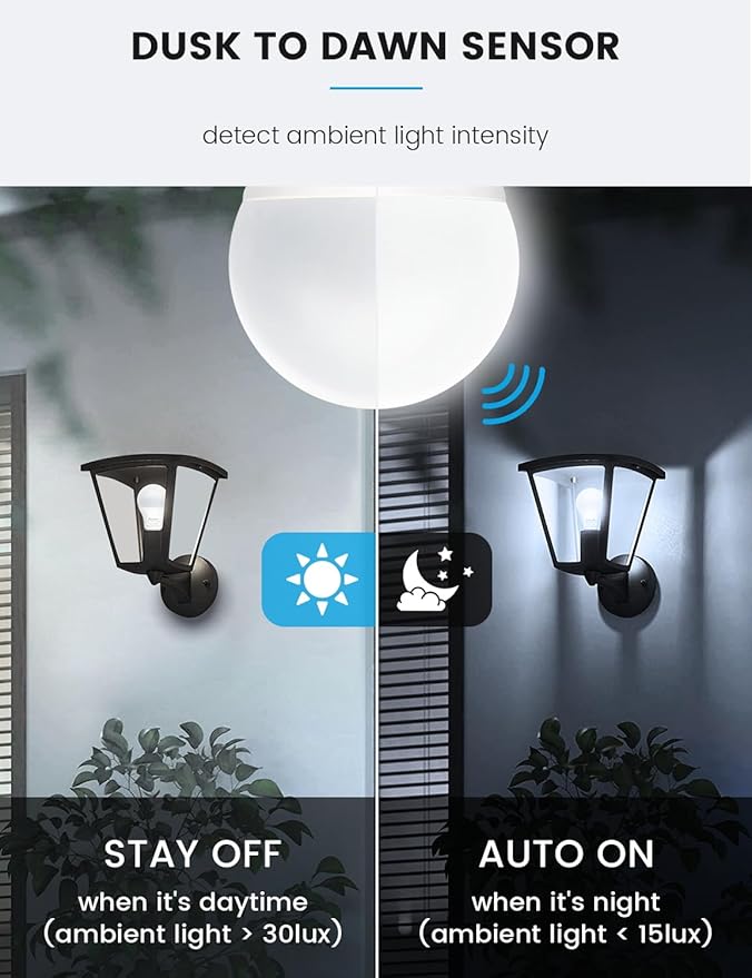 4 Pack Dusk to Dawn Light Bulbs Outdoor 100W Equivalent, Automatic On/Off Sensor LED Light Bulb, 13W Daylight 6000K, 1100 Lumen, A19 E26 Bulbs Photocell for Wall lamp Porch Garage Yard Light
