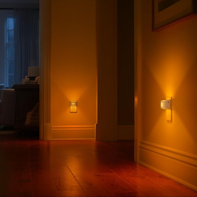 DORESshop LED Night Light[2 Pack], Night Lights Plug into Wall, Dimmable Plug in Night Light with Motion Sensor, Dusk to Dawn Sensor, Nightlights for Adults, Bedroom, Bathroom, Amber, White Cover