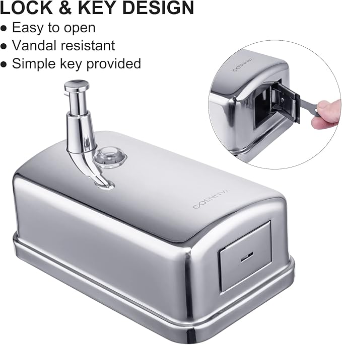 Commercial Soap Dispenser Wall Mount Stainless Steel Manual Liquid Pump Rust-Proof Leak Free for Bathroom (37 fl.oz./1100ml)