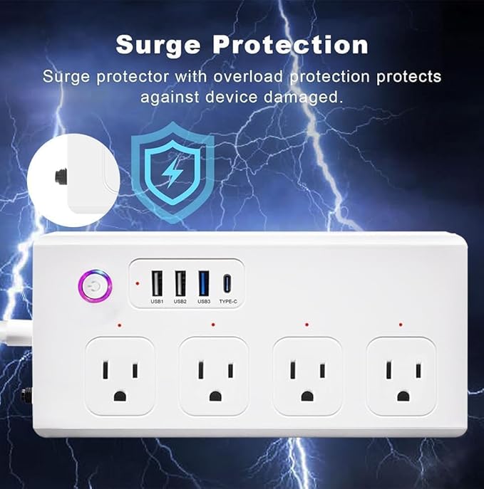 XENON Smart Plug Power Strip，Surge Protector with 4 Individually Controlled Smart Outlets, Voice Control,4 USBs (incl. 20W USB-C), Compatible with Alexa and Google Home,5Ft Extension Cord