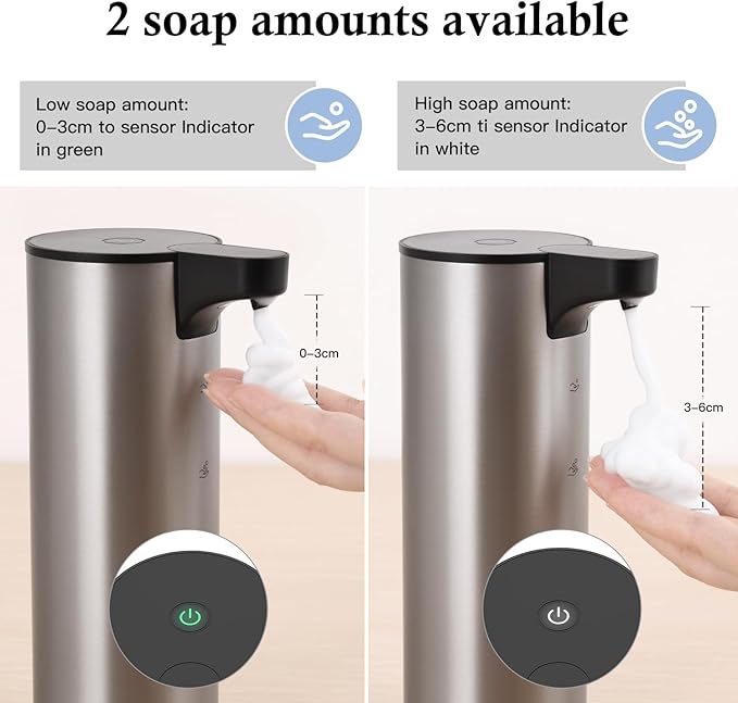 Automatic Soap Dispenser Stainless Steel Touchless Foaming Soap Dispenser for Bathroom Auto Rechargeable Hand Soap Pump (Silver-Black)