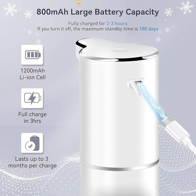 Secura Foaming Soap Dispenser, 10oz/300ml Touchless Automatic Soap Dispenser with Adjustable Volume Control, Rechargeable Hands Free Soap Dispenser for Kitchen, Bathroom (White)