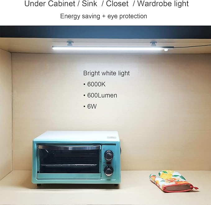 LED Motion Sensor Under Cabinet Lighting,17 inch USB Plug in LED Closet Light Bar, Under Counter Lights Night Light for Kitchen,Wardrobe,Closet,Cabinet,Cupboard,Cool White (6000K)