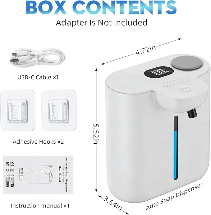 RYTOXILO Soap Dispenser Wall Mount, 9 Levels Automatic Soap Dispenser, 16.9oz/500ml Touchless Liquid Soap Dispenser for Bathroom, Plastic Electric Dish Soap Dispensers Wall Mount for Kitchen, White
