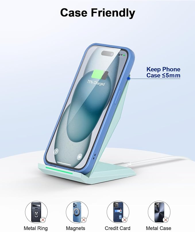 NANAMI Fast Wireless Charger, Charging Stand[with 20W PD Charger] Compatible with iPhone 17/16/15/14/13/12/12, Desktop Charger Stand for Samsung Galaxy S26/S26+/S25/S25+/S25 Ultra/S24/S23/S22/S21/S20