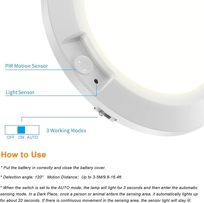 Battery Operated Motion Sensor Light Indoor, 6.3", 210LM, 6000K Cool White, Stick-on or Screw Mount for Ceiling/Wall, for Closet, Pantry, Shed, Cabinet, Stairwell, Hallway, 1-Pack