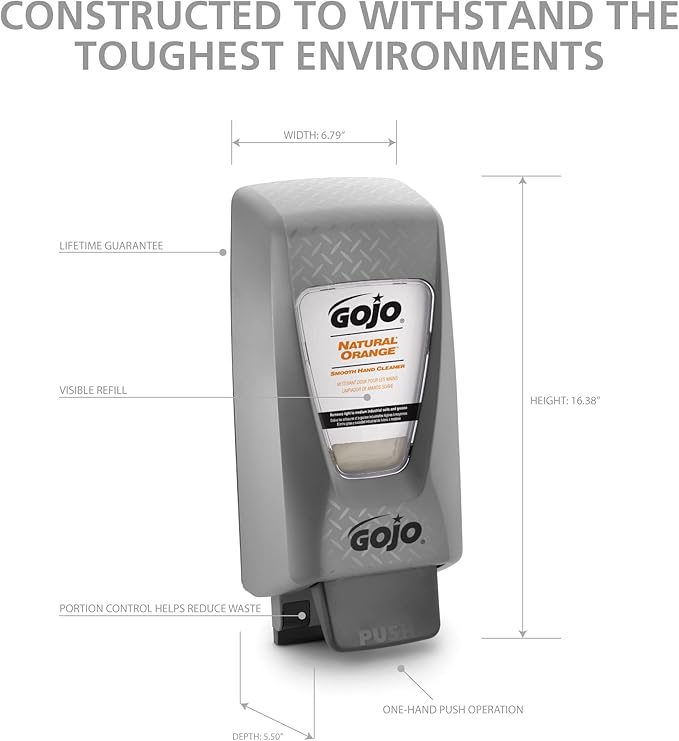 GOJO PRO TDX 2000 Push-Style Hand Soap Dispenser, Gray, for 2000 mL GOJO PRO TDX Heavy Hand Cleaner or Soap Refills (Pack of 1) - 7200-01