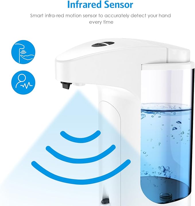 AMIR 12.5oz Touchless Automatic Soap Dispenser, Battery Operated Automatic Liquid Hand Soap Dispenser, Adjustable Volume, Water-Resistant for Kitchen and Bathroom