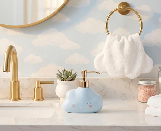 Cute Cloud Shape Soap/Hand Sanitizer Metal Pump Dispenser, Refillable for Bathroom Accessories, Gifts for Kids (Blue)