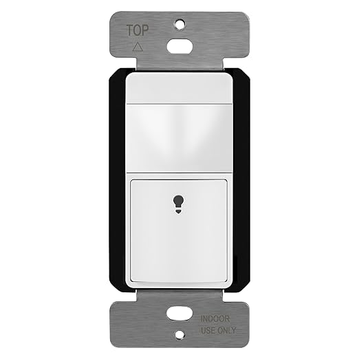 TOPGREENER Motion Sensor Switch, PIR Sensor with Ambient Light Level Detector, Occupancy & Vacancy, No Neutral Wire Required, Ground Wire Required, 5A, 150W LED/CFL, Single Pole, TDOS5-JM, White