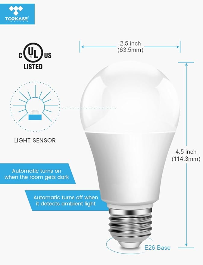 Dusk to Dawn Light Bulbs Outdoor, 13W(100W Equivalent), 6000K Daylight, Automatic On/Off Outdoor Security Light, Sensor A19 E26 Bulbs Photocell for Wall lamp Porch Garage Yard, Christmas Gifts 3Pack