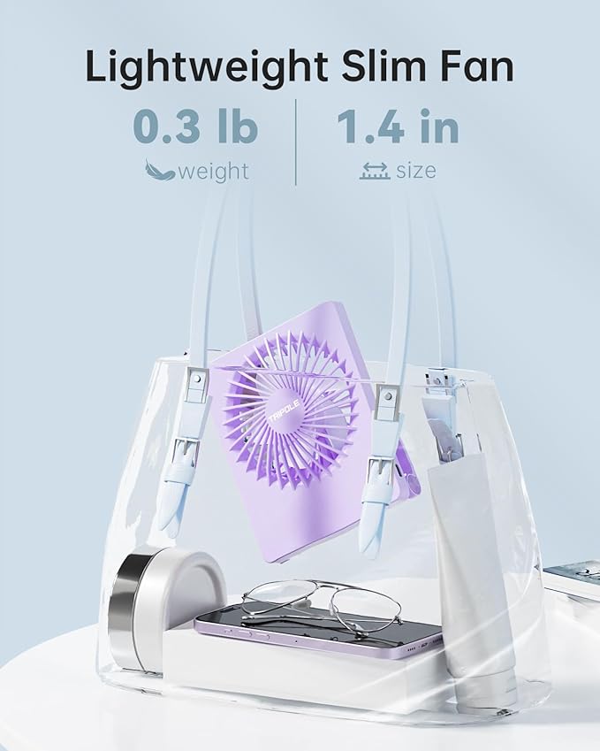 TriPole Mini Portable Desk Fan Rechargeable Ultra Quiet Small Fan 4.5 Inch Personal Travel Fan with 180° Tilt Folding and 3 Speeds Adjustable for Office Desktop Bedroom (Purple)