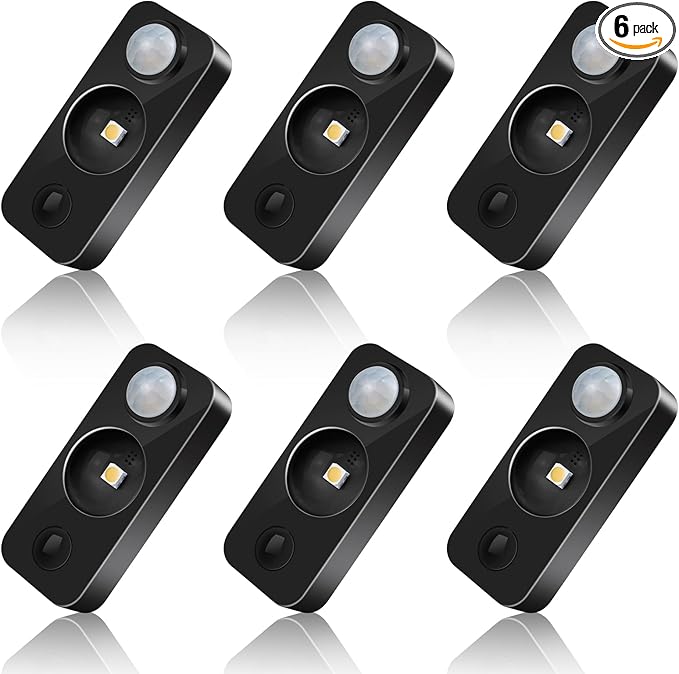 NIEGNOWOO LED Motion Sensor Puck Lights, Rechargeable Cabinet Lights, Stick on Wireless LED Night Light for Closet, Drawer, Shelf, Under Cabinet, Warm White 6Pack, USB Charging Cord Included