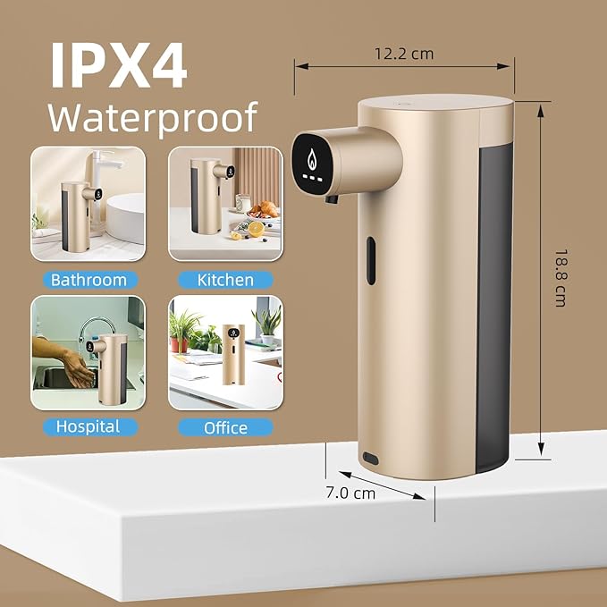 Automatic Liquid Soap Dispenser Touchless, USB Rechargeable Smart Hand Soap Dispenser, 13.5oz/400ml, 3-Level Adjustable, Compatible with Thick Thin Dish Soap for Bathroom Kitchen, Clog-Free (Gold)
