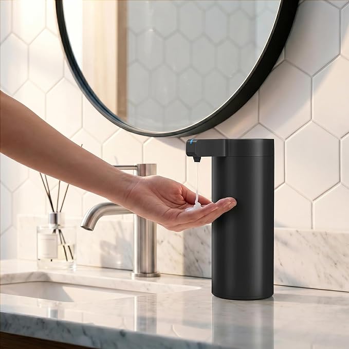Newise Touchless Automatic Soap Dispenser - 9 oz, USB Rechargeable, Dish Hand Soap Dispenser for Kitchen and Bathroom with 3 Adjustable Dispensing Modes, Stainless Steel, Black