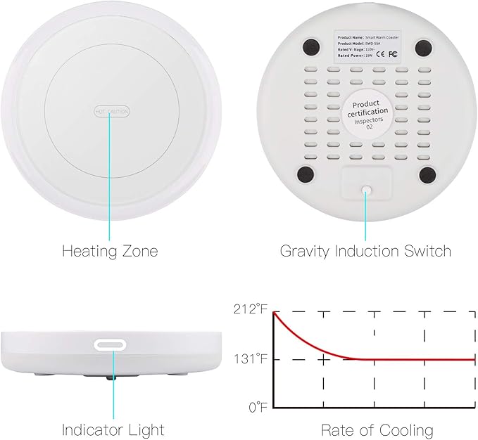Smart Coffee Warmer, Auto On/Off Gravity-induction Mug Warmer for Office Desk Use, Candle Wax Cup Warmer Heating Plate (Up To 131F/55C)
