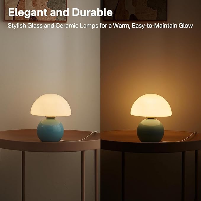 Dawnwake Mushroom Lamp Table Lamp for Bedroom,Desk Bedside Small Lamps for Living Room Night Stands,Mushroom Decor Cute Mini Modern Mid Century Lamps,Unique Aesthetic Home Living Room Decor(Blue)