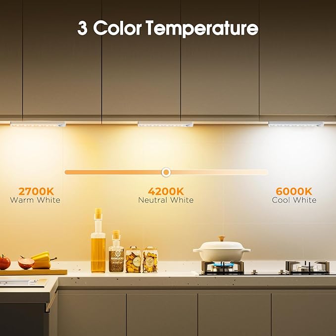 Under Cabinet Rechargeable Dimmable Lighting: 3 Color Temperature Motion Sensor Lights Indoor - Battery Operated Lights - Activated Closet Magnetic Wireless Led Light for Kitchen Home Bathroom Counter